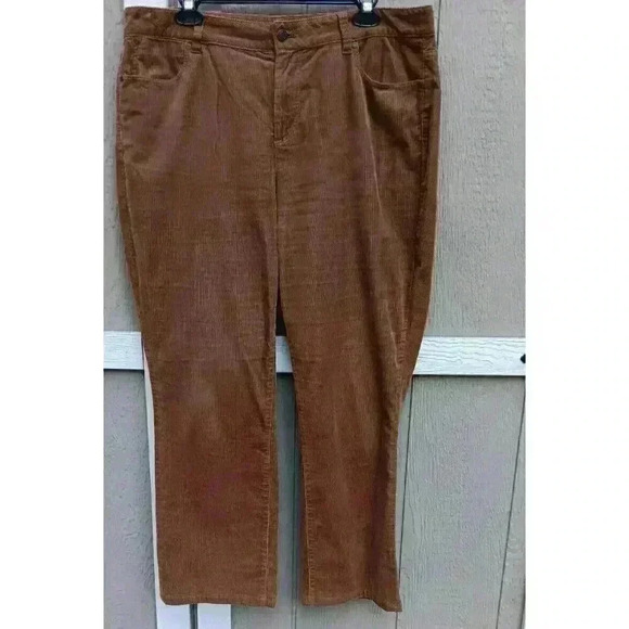 Talbots Ladies Size 16 Curvy Fit Straight Leg Five Pocket Conac Tan Logo Buttons - Picture 1 of 7